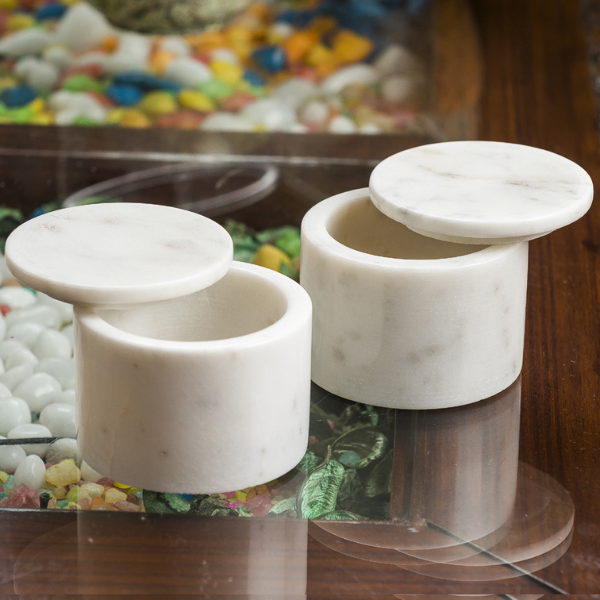 NikkisPride white marble spice box with lid Set of 2